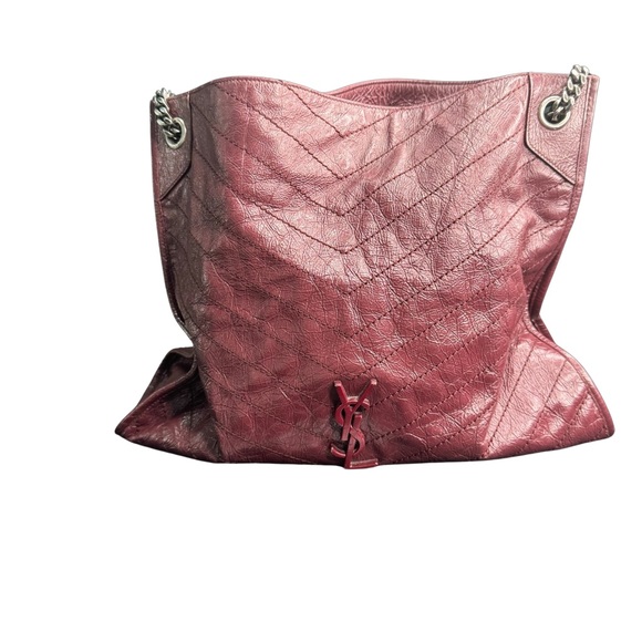 SAINT LAURENT Niki Shopper Tote Crinkled Leather Burgundy Matelasse Monogram MED - Picture 7 of 16
